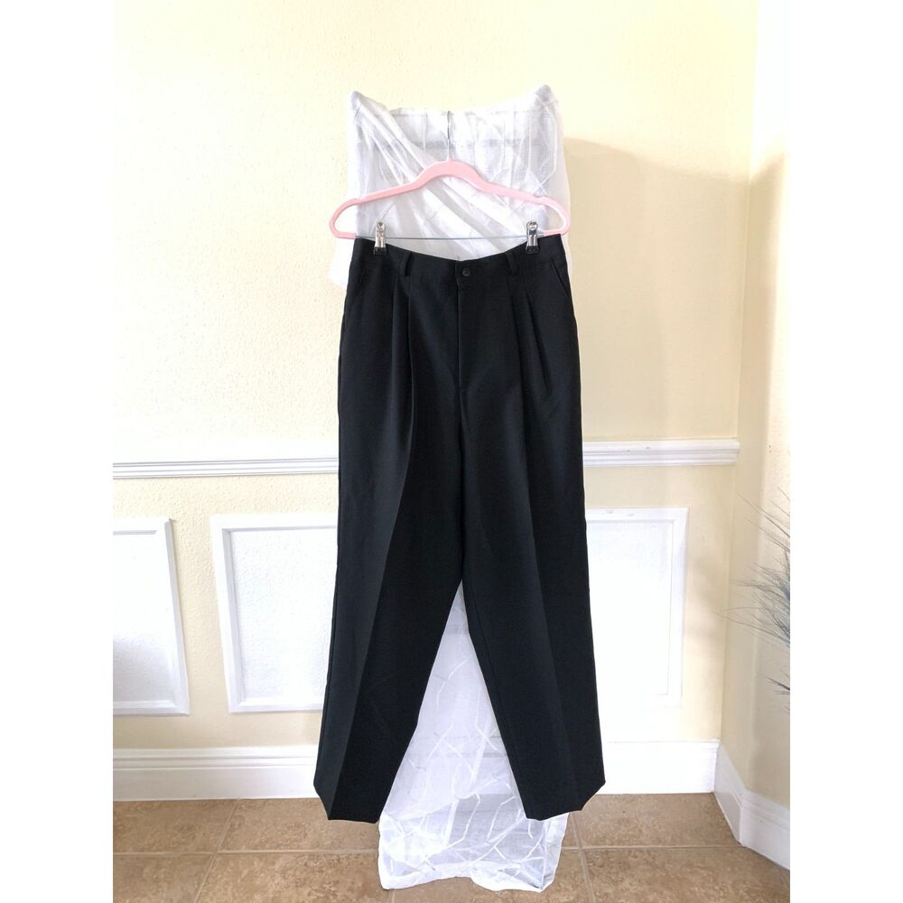 Briggs New York Pleated Tapered Dress Black Pants Trousers